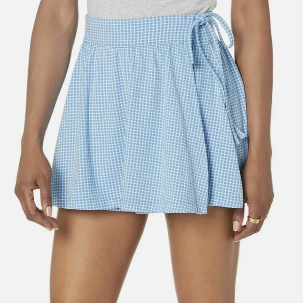 Madewell Light Blue Gingham Wrap Skort